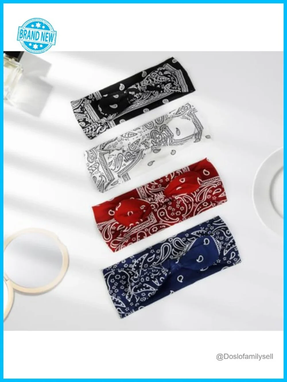 Boho Paisley Print Bow Headbands - Non Slip Wide Headwraps 6 Pack